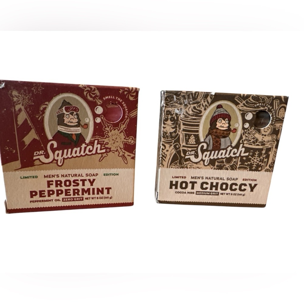 2 Pack Dr. Squatch Frosty Peppermint/Hot Choccy Men's Natural Soap Limited Ed